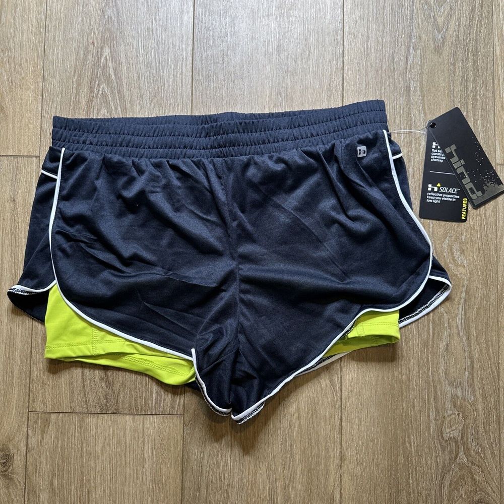 Hind Woman's Lined Active Wear Shorts Size Large   NEW‎ Black Solar Green